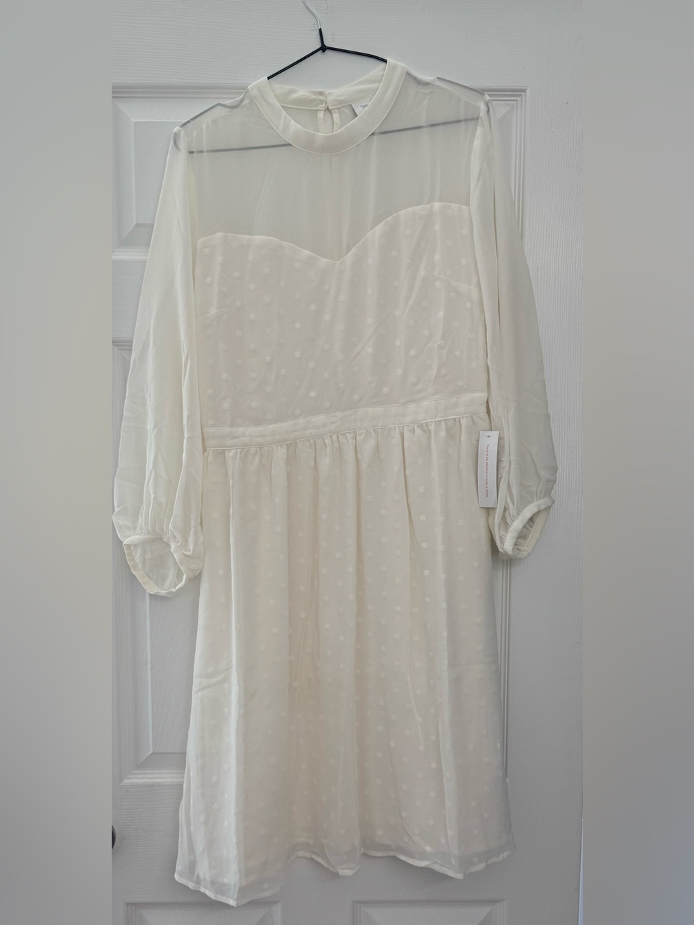 Women’s Cream Swiss Dot Long Sleeve Dress